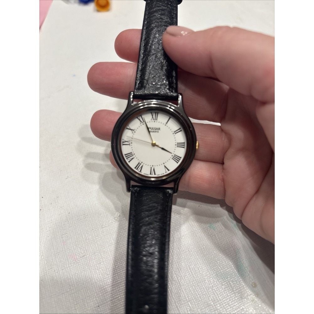 Pulsar Quartz Classic Roman Numeral Women's Watch Black Leather Strap 344872